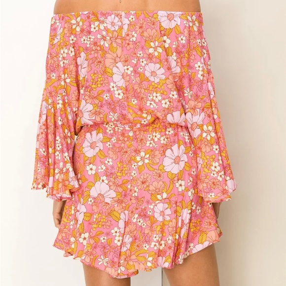 Boho Floral Off Shoulder Tie Front Romper - Picture 3 of 3